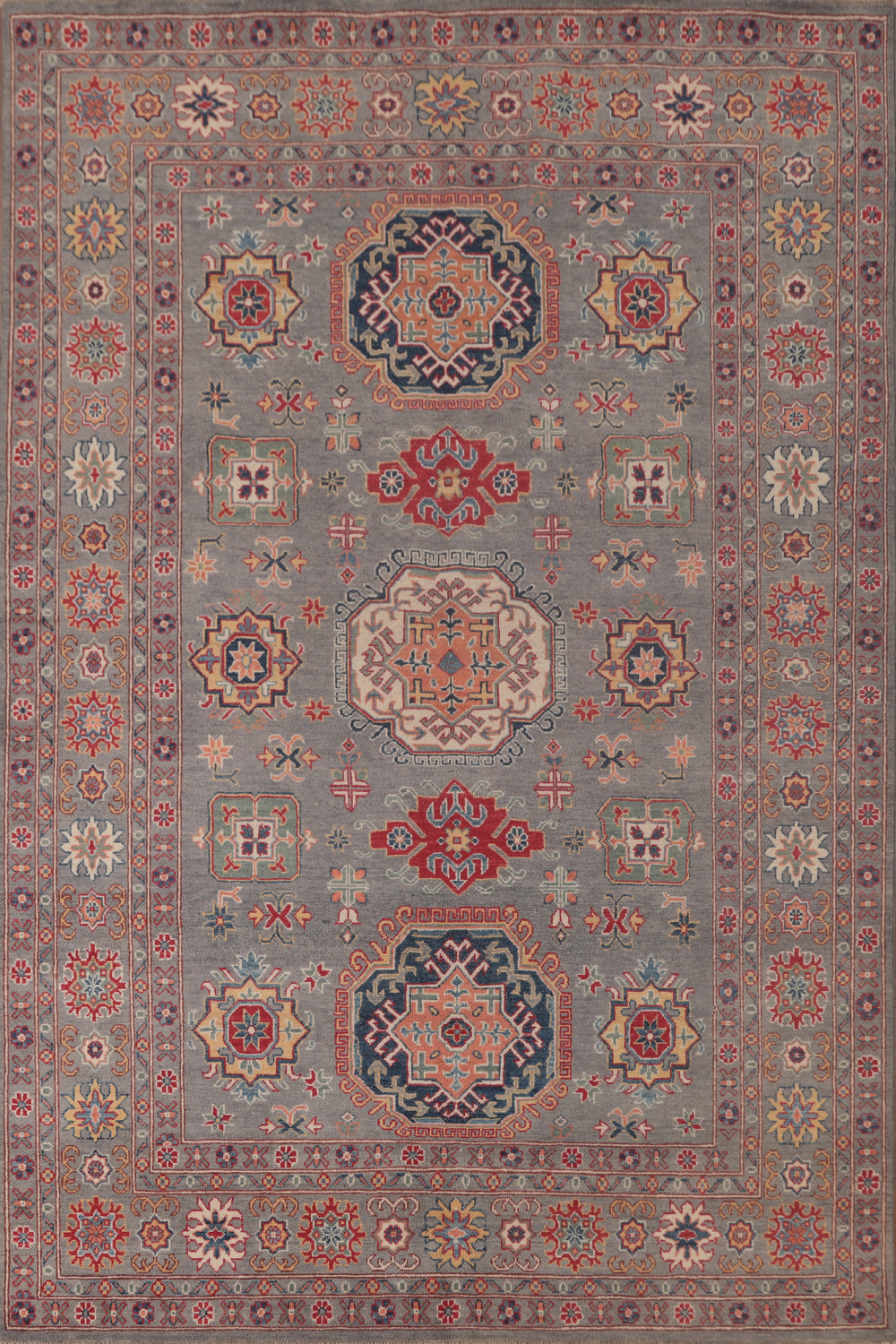 Gray Geometric Kazak Oriental Area Rug 7x10