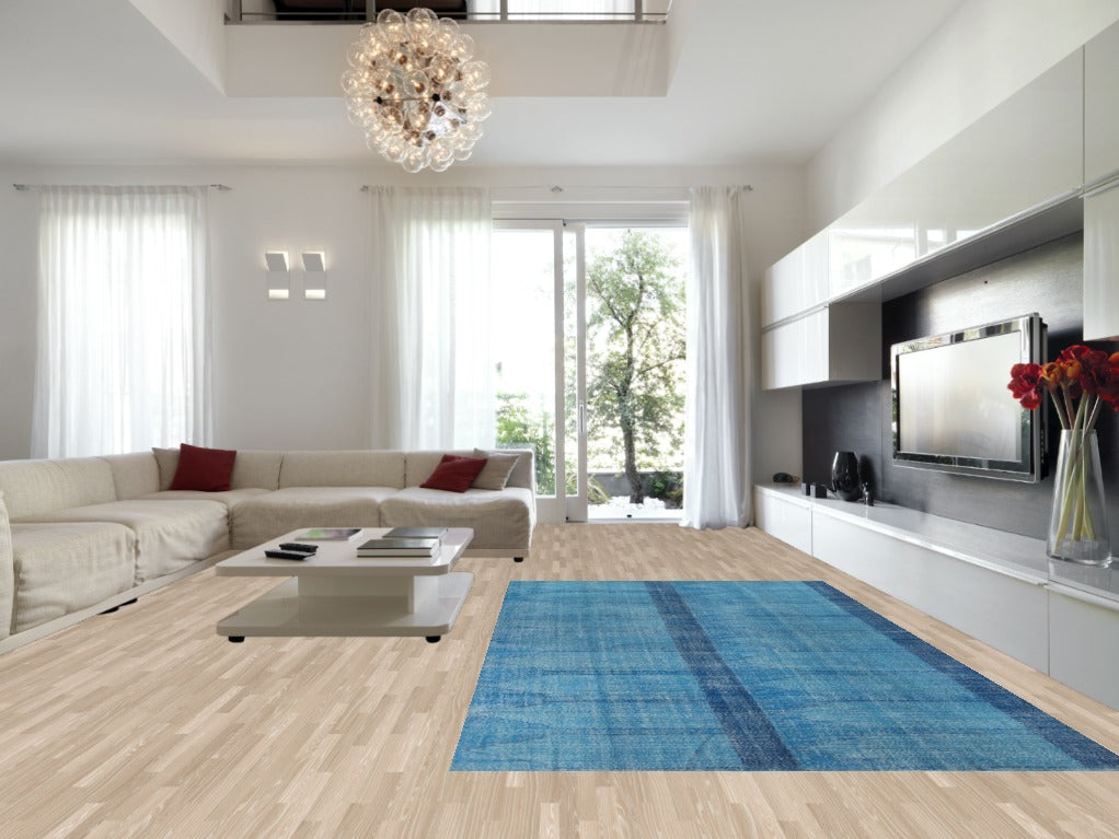 Over-Dyed Blue Anatolian Distressed Area Rug 8x14