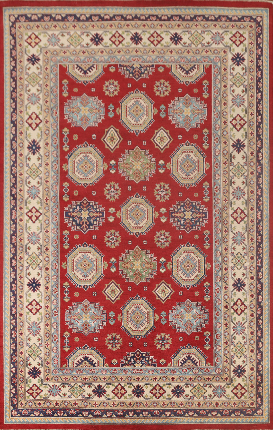 Geometric Red Kazak Oriental Area Rug 7x10
