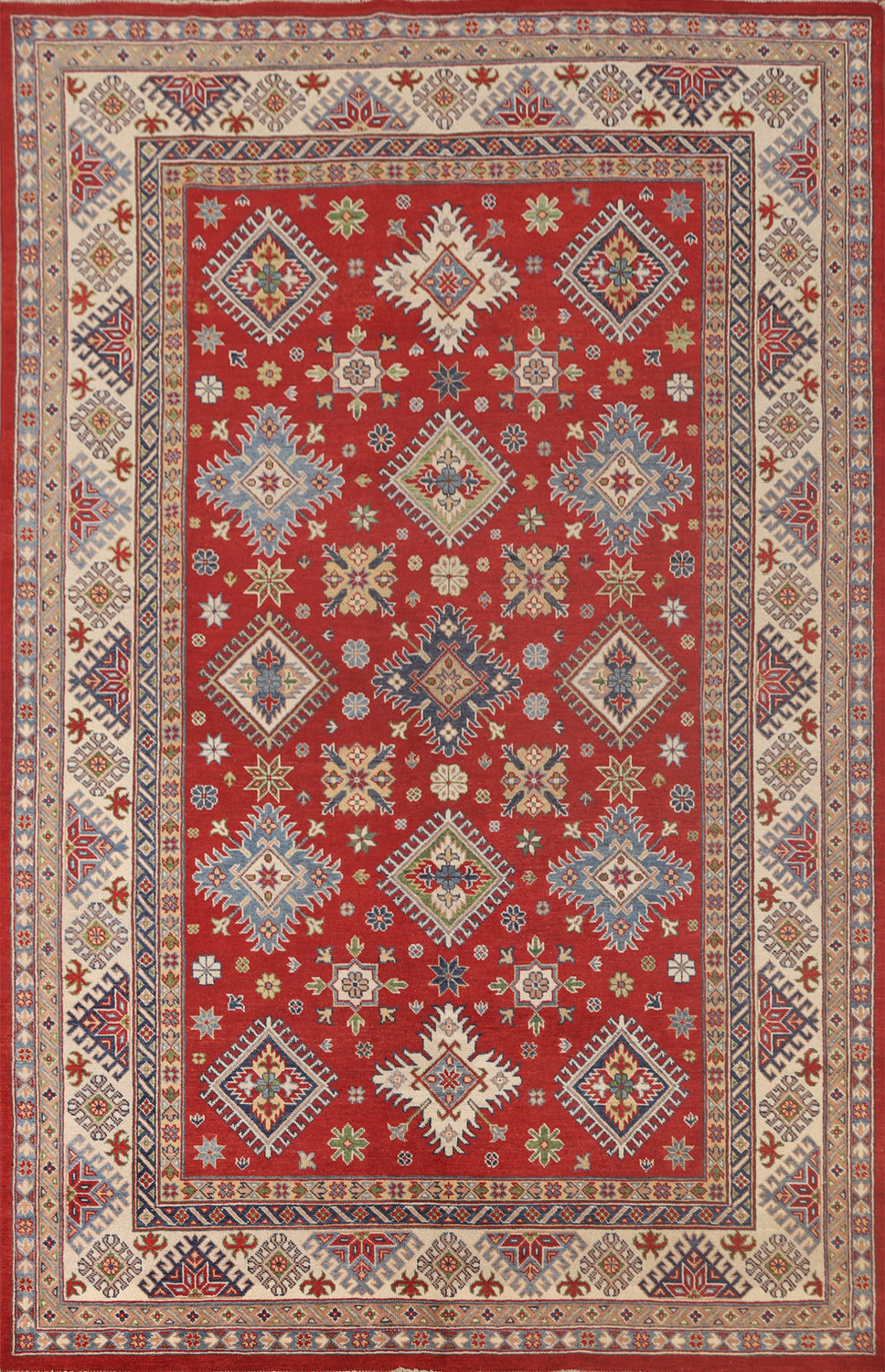 Handmade Red Kazak Living Room Area Rug 7x10