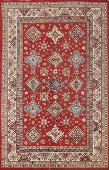 Handmade Red Kazak Living Room Area Rug 7x10
