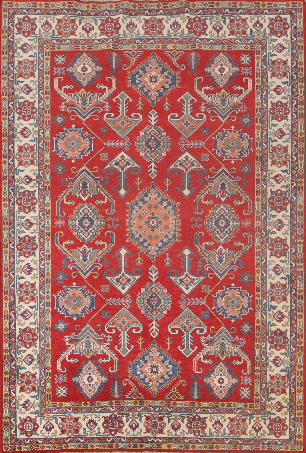 Geometric Red Kazak Oriental Area Rug 7x9