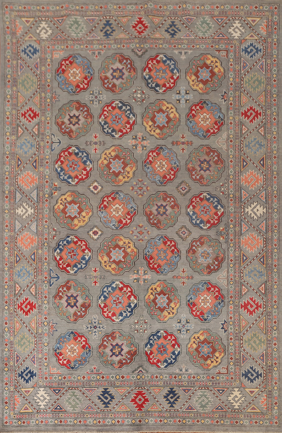 All-Over Geometric Kazak Oriental Area Rug 6x10