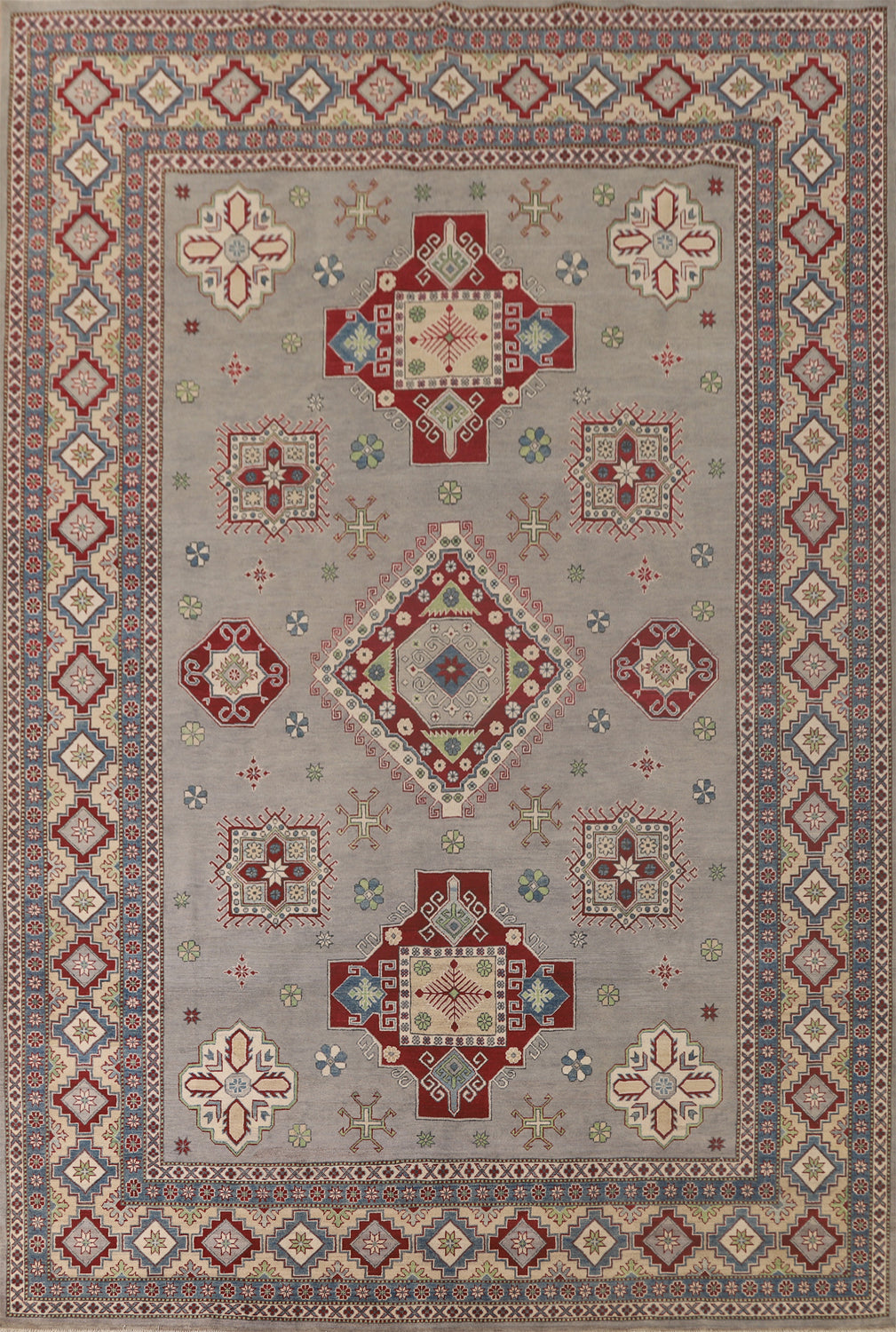 Gray Geometric Kazak Oriental Area Rug 10x13