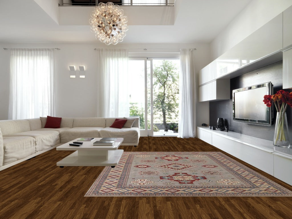 Gray Geometric Kazak Oriental Area Rug 10x13