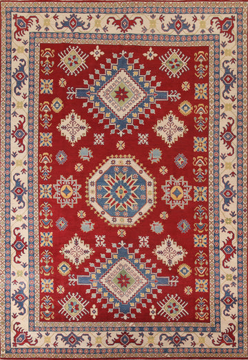 Red Geometric Kazak Oriental Area Rug 9x12