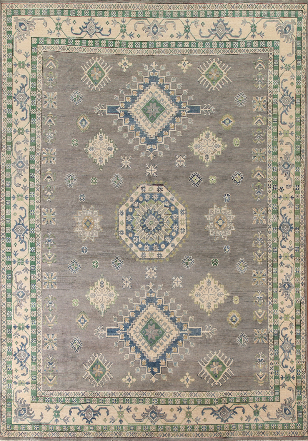 Gray Geometric Kazak Oriental Rug 10x13