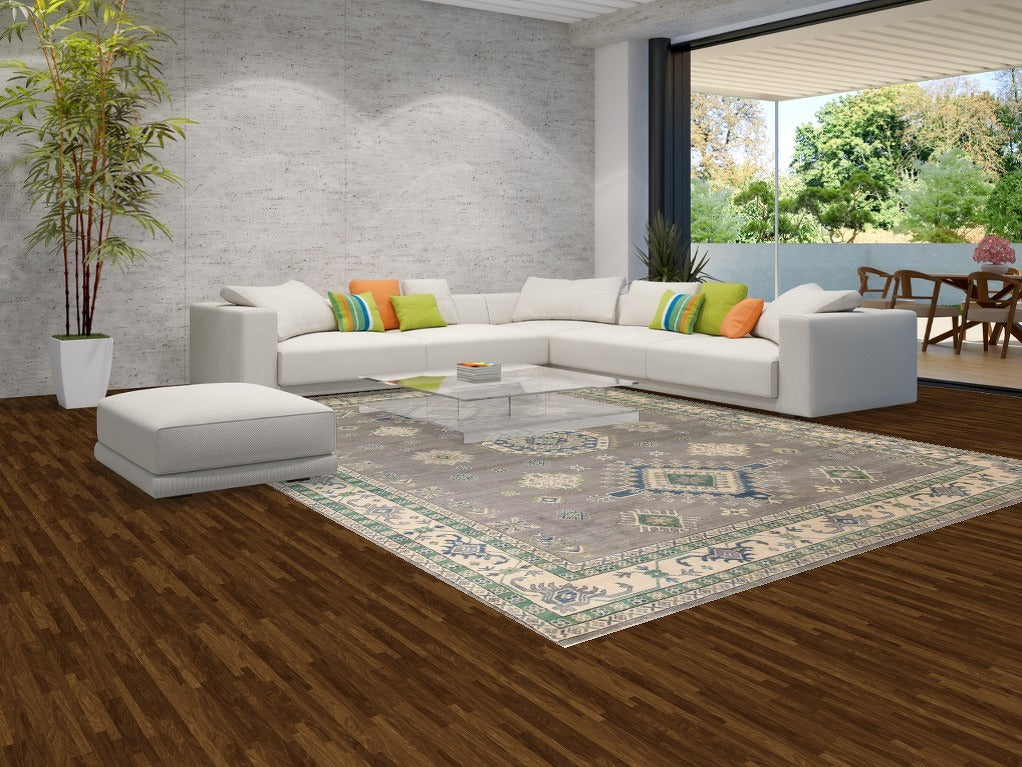 Gray Geometric Kazak Oriental Rug 10x13