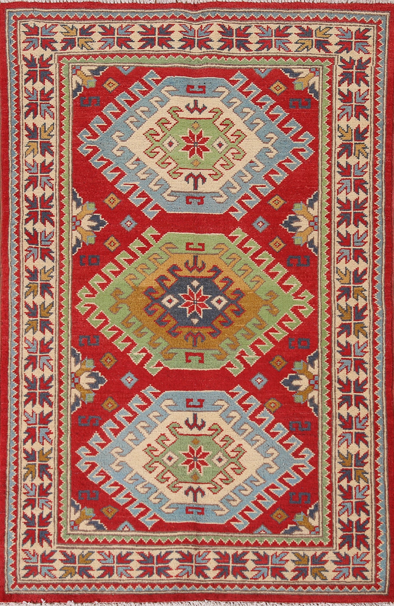 Geometric Red Kazak Oriental Rug 3x5