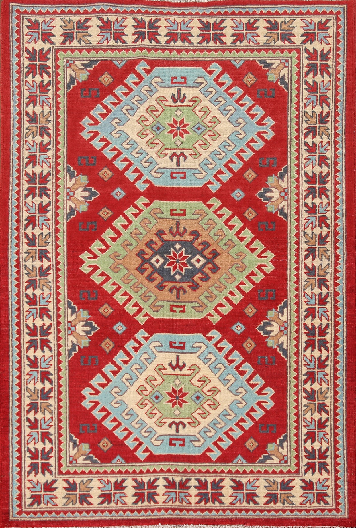 Geometric Red Kazak Oriental Rug 3x5