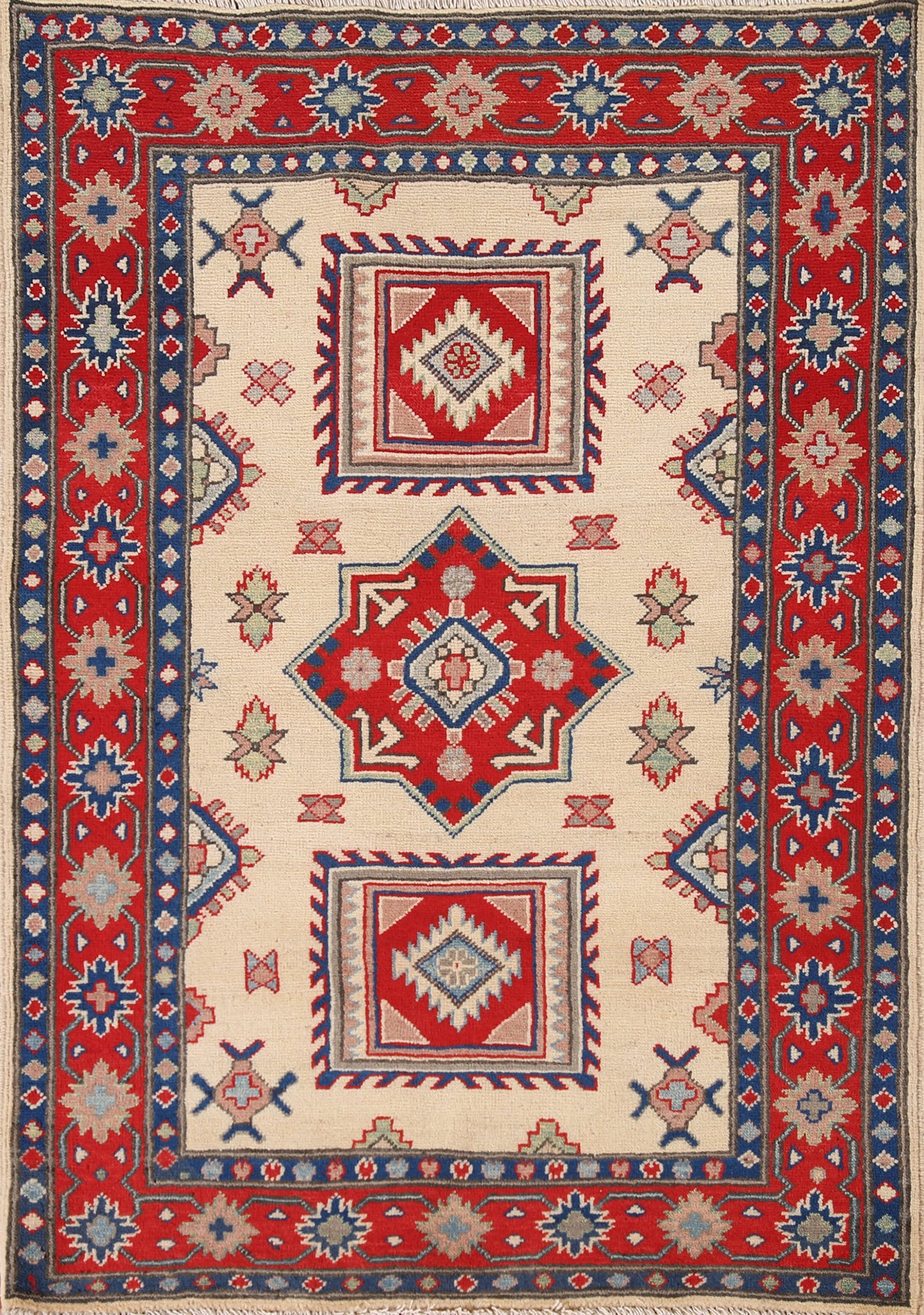 Handmade Ivory Kazak Oriental Rug 3x5