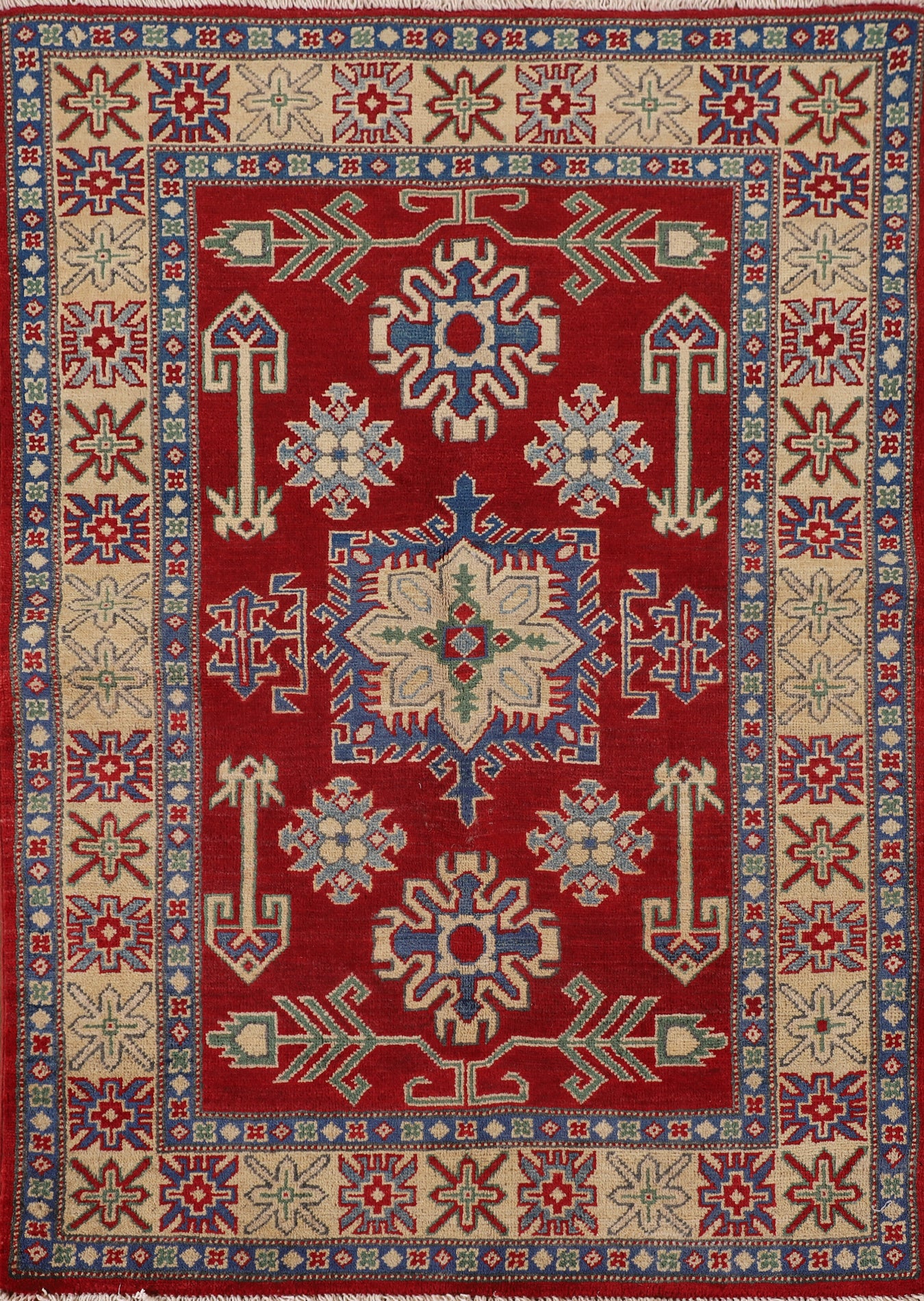 Geometric Red Kazak Oriental Rug 3x5