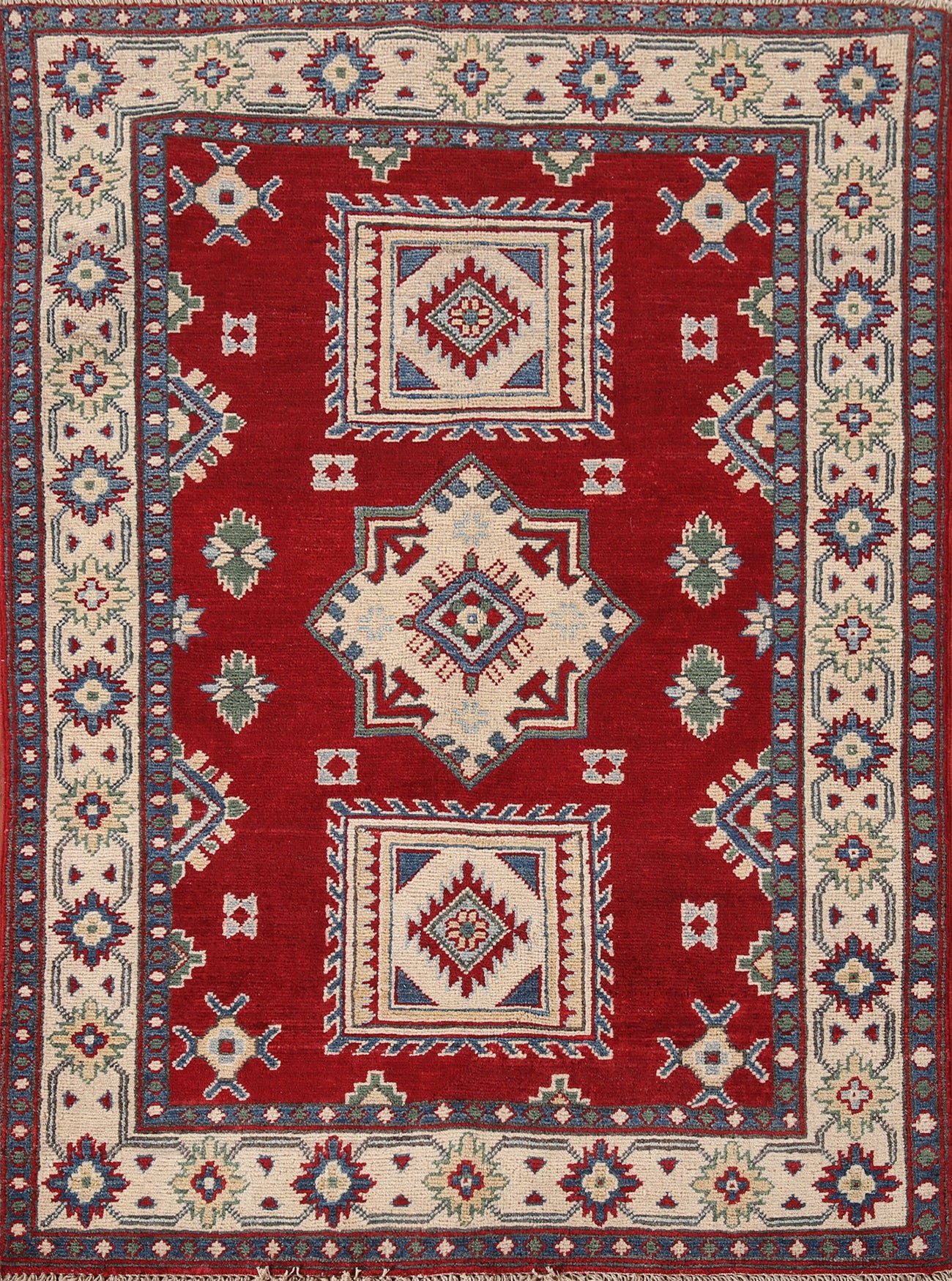 Geometric Red Kazak Oriental Rug 3x5