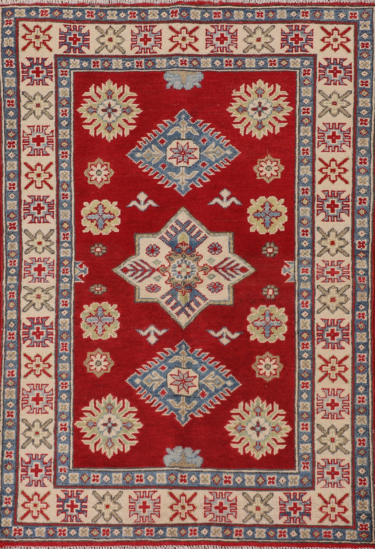 Red Geometric Kazak Oriental Rug 3x5