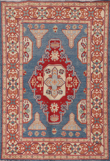 Blue Geometric Kazak Oriental Accent Rug 3x5