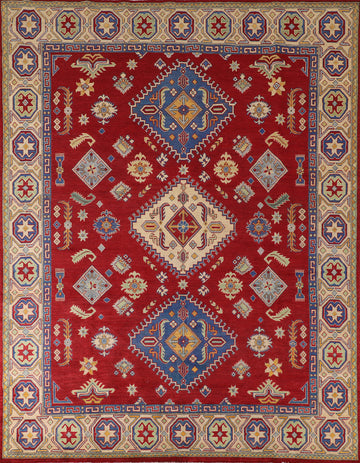 Red Geometric Wool Kazak Oriental Area Rug 8x10