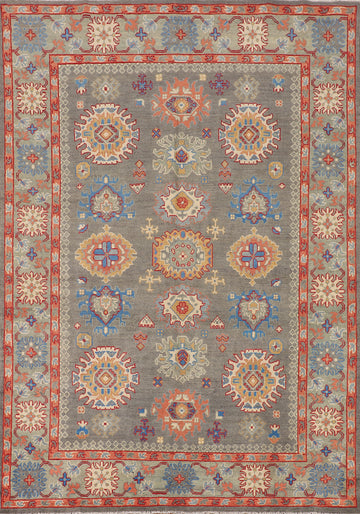 Gray Geometric Kazak Oriental Area Rug 5x8