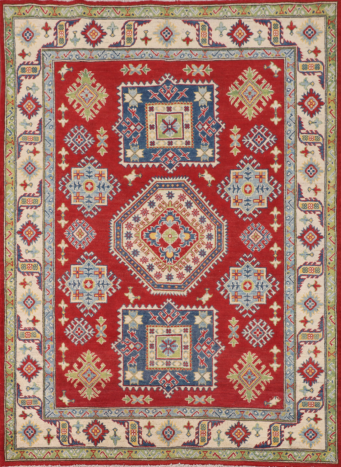 Handmade Red Kazak Oriental Wool Rug 5x7