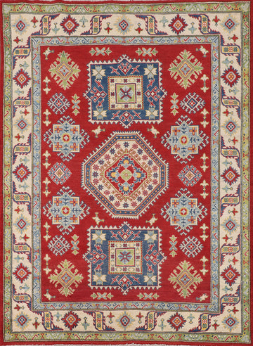 Handmade Red Kazak Oriental Wool Rug 5x7