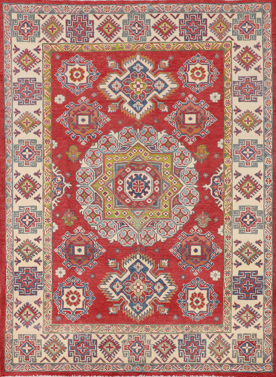 Geometric Kazak Oriental Wool Rug 5x7