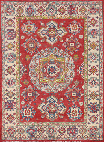 Geometric Kazak Oriental Wool Rug 5x7