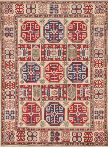 Geometric Wool Kazak Oriental Accent Rug 5x7