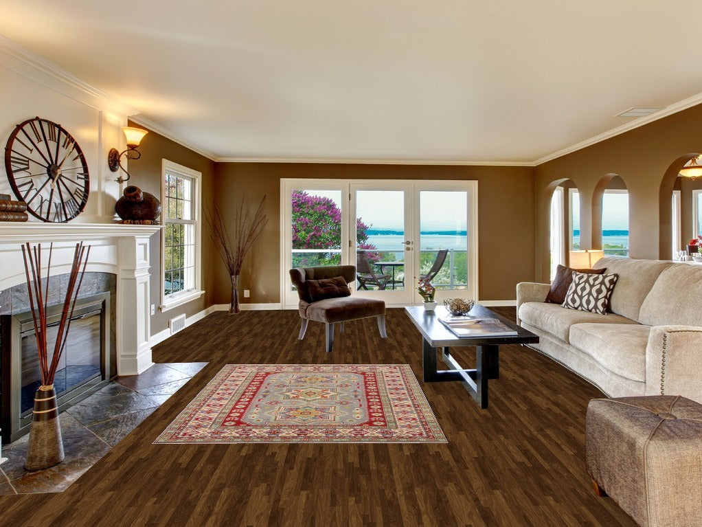 Gray Geometric Kazak Oriental Wool Rug 5x7