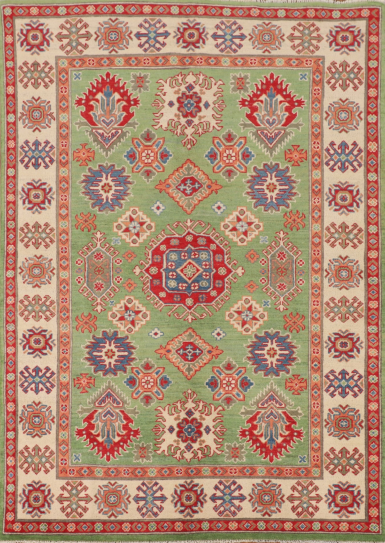 Green Wool Kazak Oriental Rug 5x7