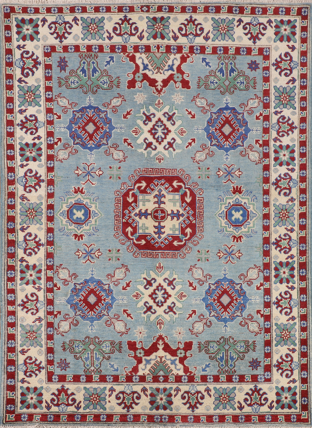 Light Blue Geometric Kazak Oriental Rug 5x7