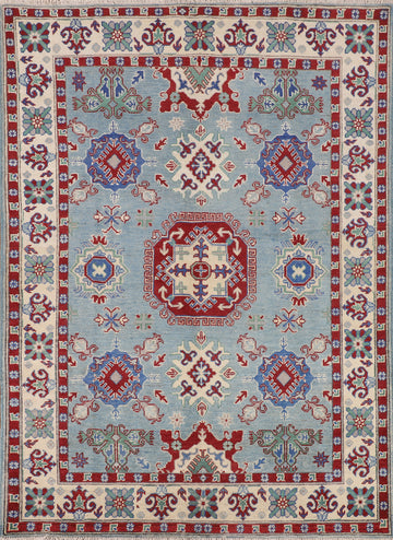 Light Blue Geometric Kazak Oriental Rug 5x7