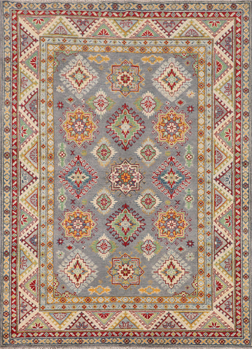 Gray Geometric Kazak Oriental Rug 5x7