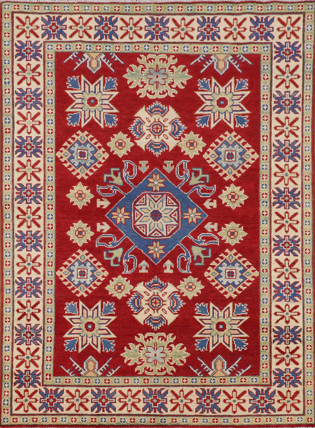 Red Geometric Kazak Oriental Rug 5x7