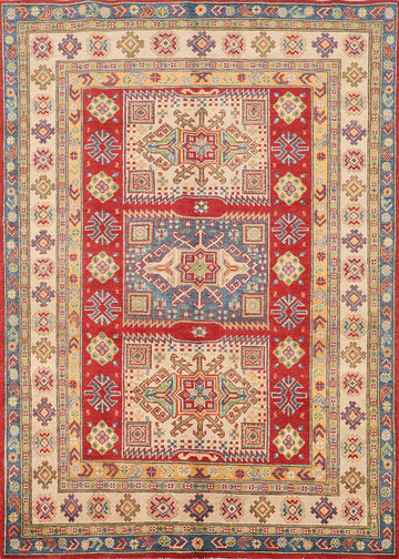Geometric Wool Kazak Handmade Rug 5x7