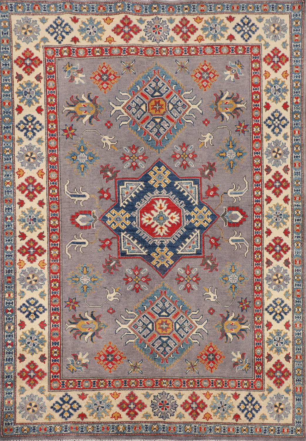 Gray Geometric Kazak Oriental Rug 5x7