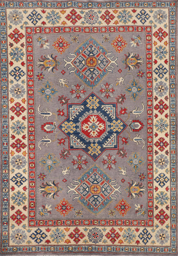 Gray Geometric Kazak Oriental Rug 5x7