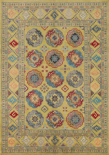 Handmade Yellow Wool Kazak Oriental Area Rug 6x8