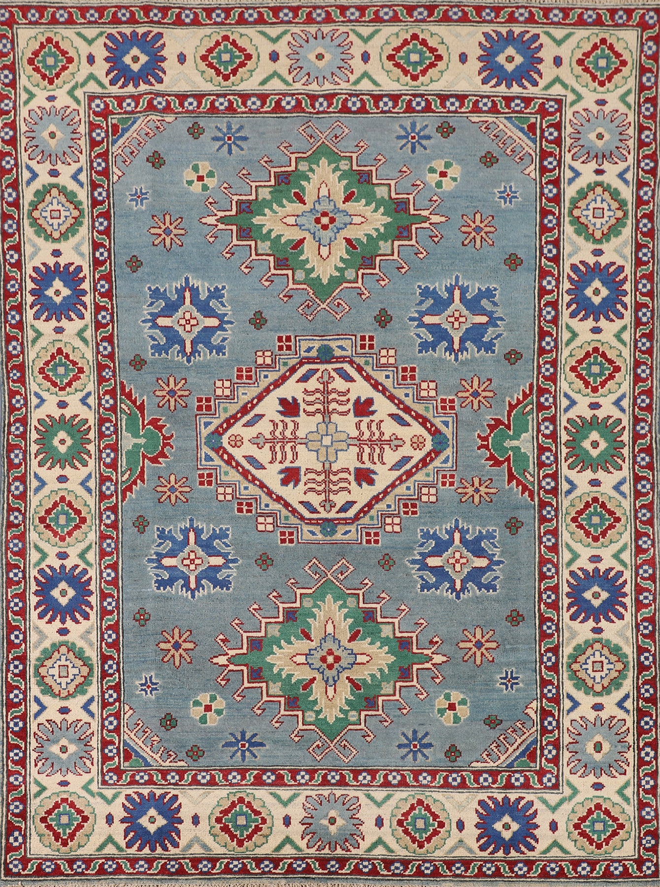 Light Blue Kazak Oriental Accent Rug 5x7