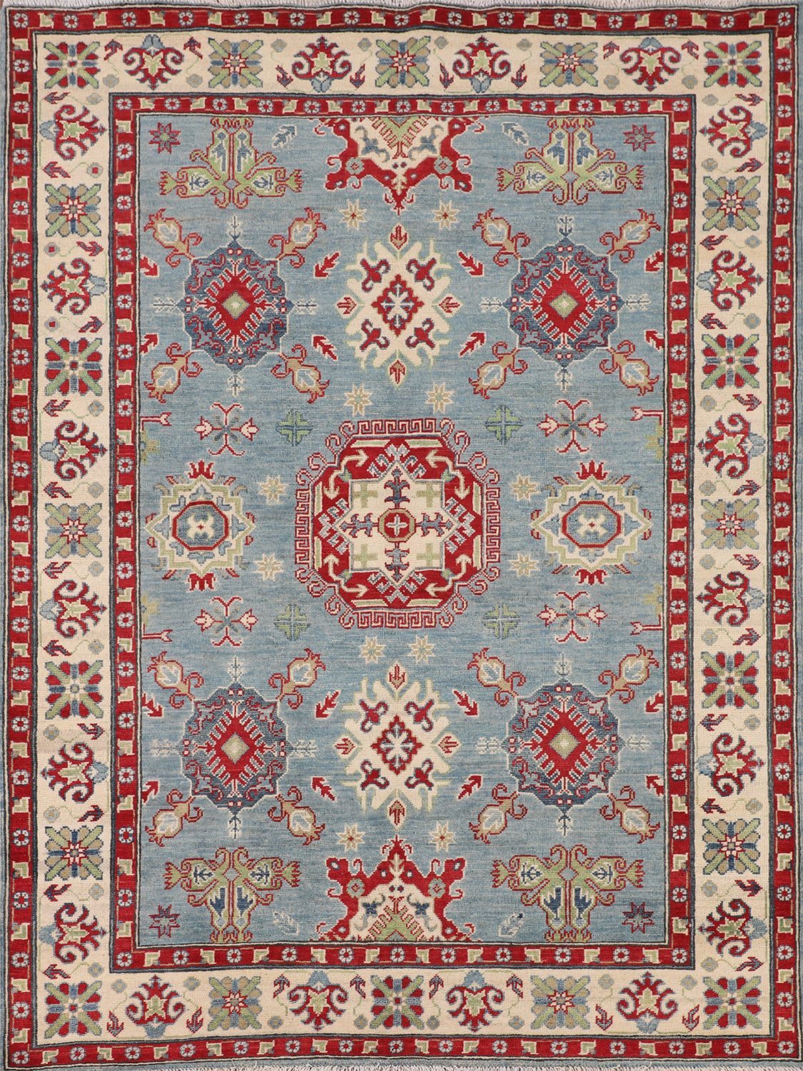 Light Blue Geometric Kazak Oriental Rug 5x7