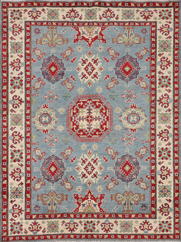 Light Blue Geometric Kazak Oriental Rug 5x7