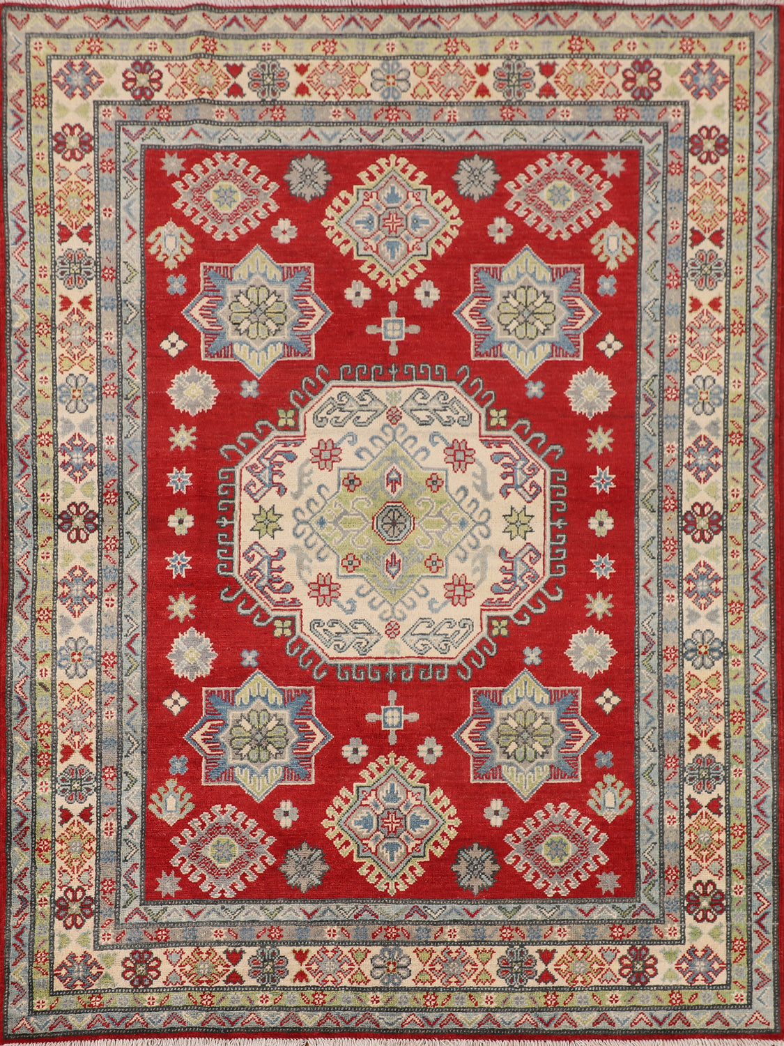 Handmade Red Wool Kazak Oriental Rug 5x7