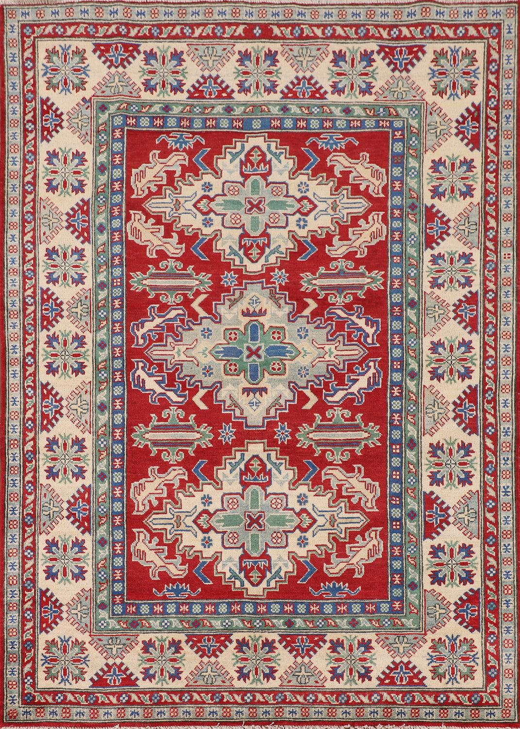 Handmade Wool Red Kazak Oriental Rug 5x7
