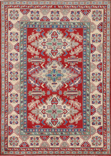 Handmade Wool Red Kazak Oriental Rug 5x7