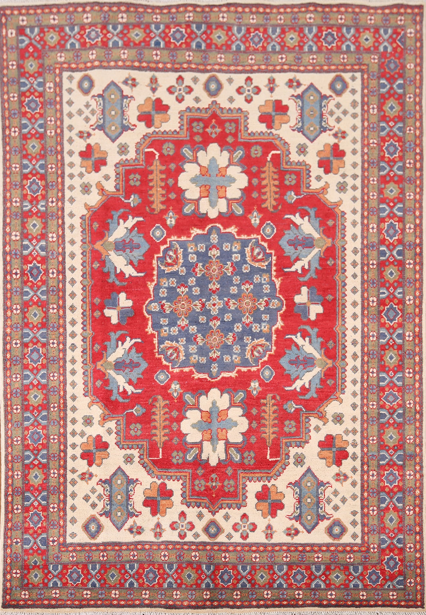 Handmade Wool Kazak Oriental Rug 5x7