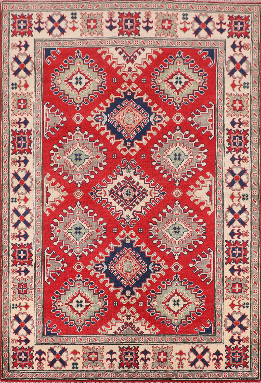 Geometric Red Wool Kazak Oriental Rug 5x7