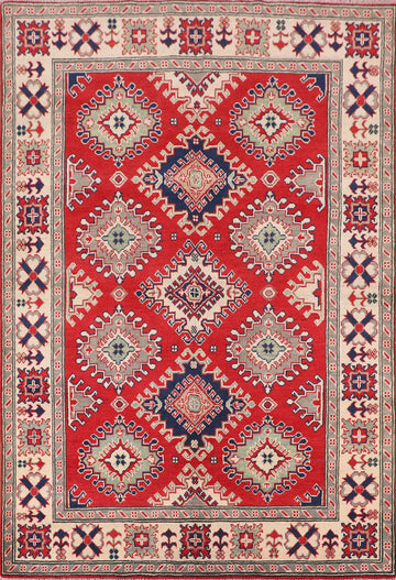 Geometric Red Wool Kazak Oriental Rug 5x7