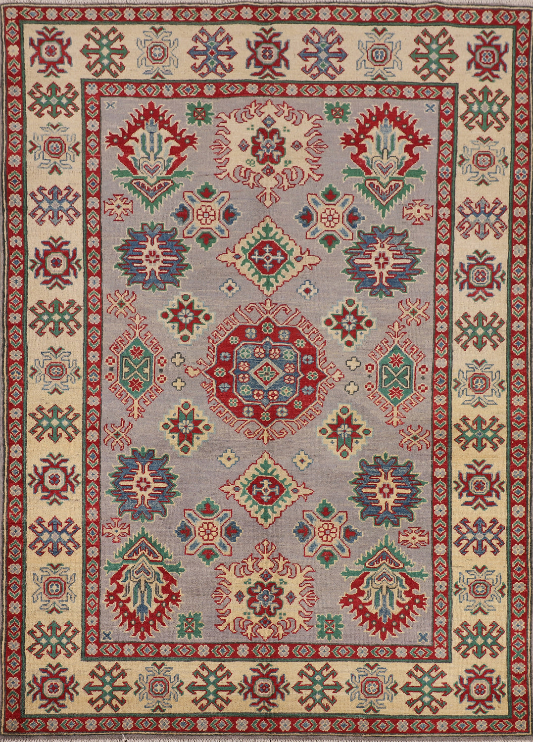 Gray Geometric Kazak Oriental Rug 5x7