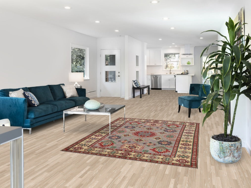 Gray Geometric Kazak Oriental Rug 5x7