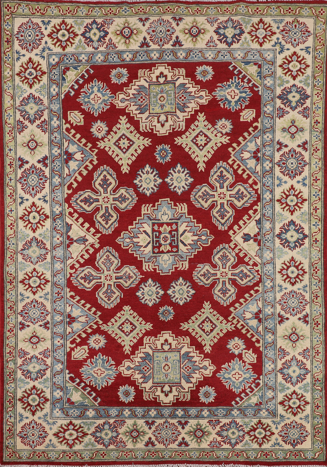 Handmade Wool Red Kazak Oriental Rug 5x7