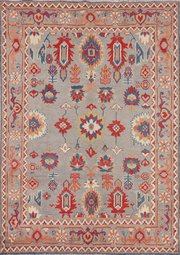 Gray Geometric Wool Kazak Oriental Rug 5x7