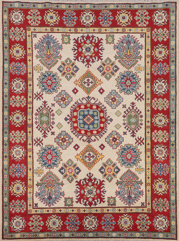 Geometric Ivory Kazak Oriental Rug 5x7